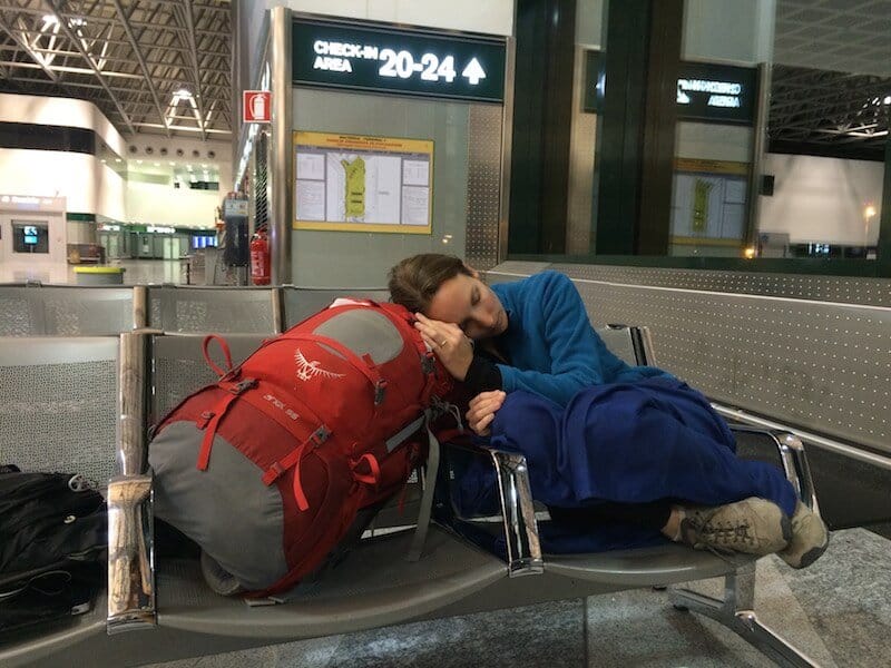 voyageuse, aéroport, sac