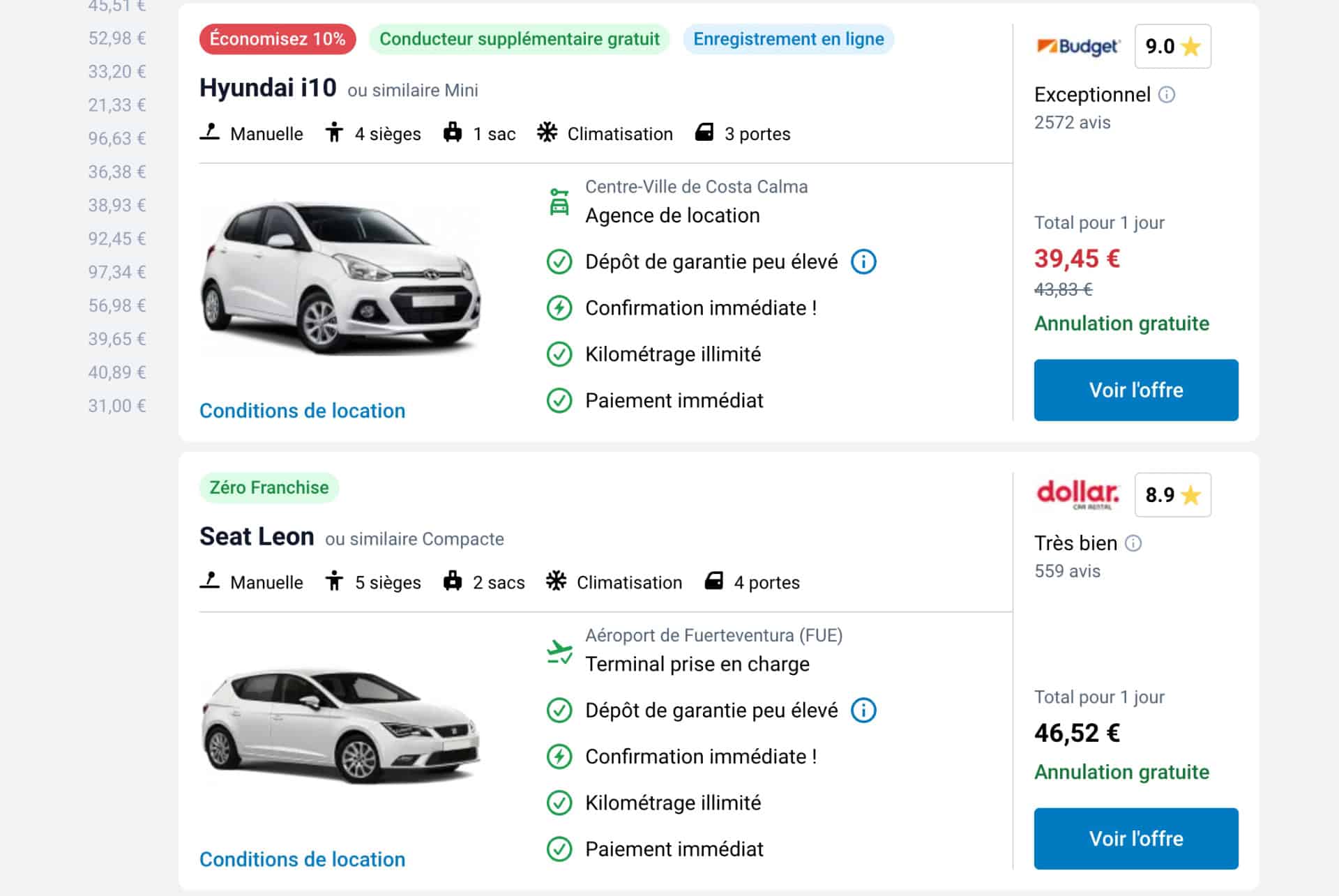 comparaison offres agences locales de location de voiture a fuerteventura