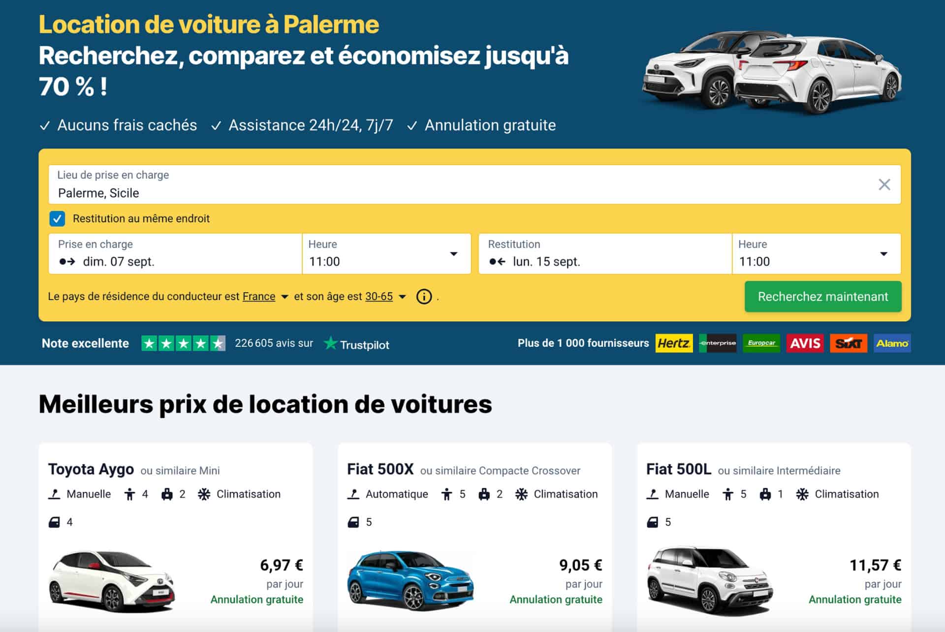 offres location de voiture à parleme discovercars